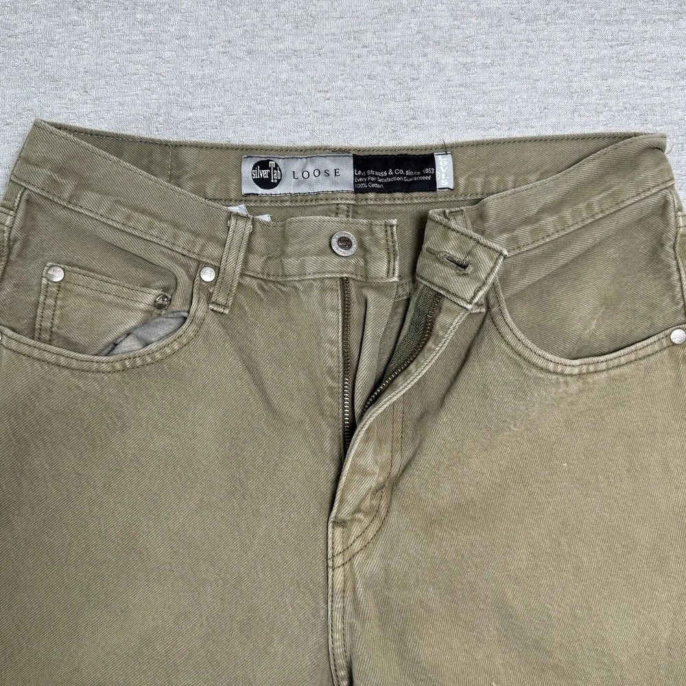 Levi's SilverTab Loose Jeans Womens 29x30 Khaki Green Straight Leg Denim Zip Fly - Picture 4 of 15